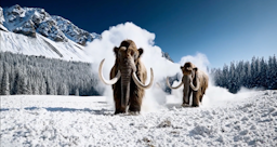 Mamuts running in snow - AI generated video