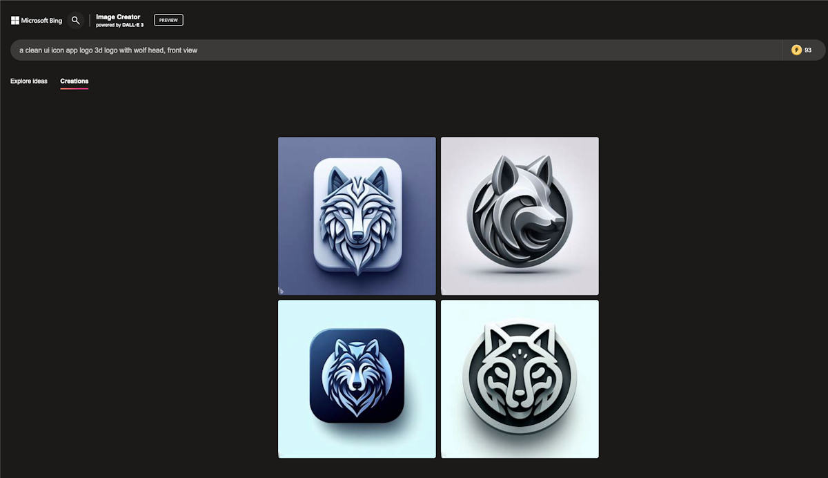 Prompt: a clean ui icon app logo 3d logo with wolf head, front view